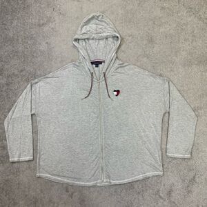 Tommy Hilfiger Womens Full Zip Embroidered Heart Logo Hoodie Gray XXL NWOT